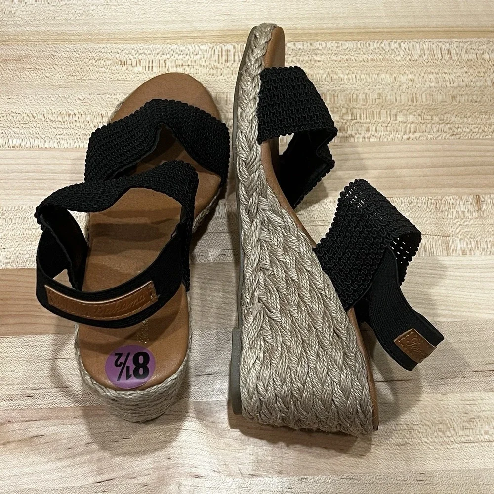 Tommy Bahama Sandals Women's Size 8.5 Black Sakura Espadrille Wedge Stretch